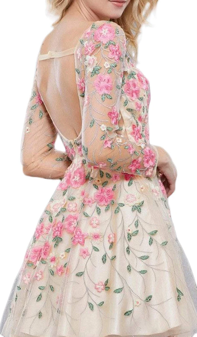 Nox Anabel - 6311 Long Sleeves Floral Embellished Cocktail Dress Cocktail Dresses 6 Nox Anabel - 6311 Long Sleeves Floral Embellished Cocktail Dress Cocktail Dresses