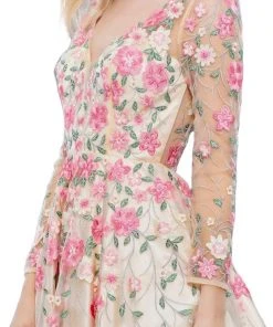 Nox Anabel - 6311 Long Sleeves Floral Embellished Cocktail Dress Cocktail Dresses 11 Nox Anabel - 6311 Long Sleeves Floral Embellished Cocktail Dress Cocktail Dresses