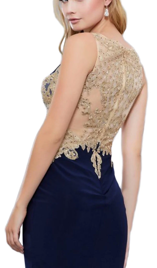 Nox Anabel - 6312 Gilded Bateau Neck Sheath Cocktail Dress 6 Nox Anabel - 6312 Gilded Bateau Neck Sheath Cocktail Dress