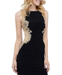 Nox Anabel - 6312 Gilded Bateau Neck Sheath Cocktail Dress 16 Nox Anabel - 6312 Gilded Bateau Neck Sheath Cocktail Dress