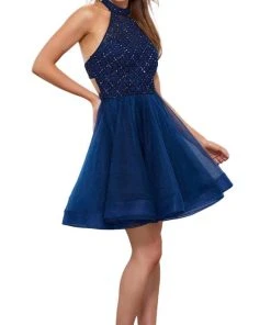 Cocktail Dresses Nox Anabel - 6316 Illusion High Halter A-line Dress