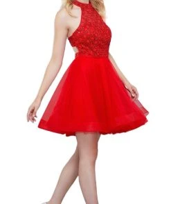Cocktail Dresses Nox Anabel - 6316 Illusion High Halter A-line Dress