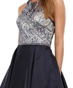 Nox Anabel - 6328 Embellished Illusion Halter A-line Dress Cocktail Dresses