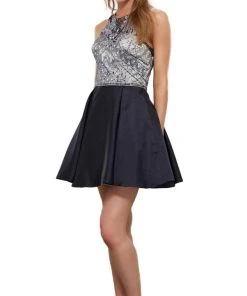 Nox Anabel - 6328 Embellished Illusion Halter A-line Dress Cocktail Dresses