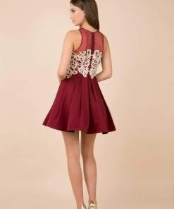 Cocktail Dresses Nox Anabel - 6338 Metallic Appliqued Illusion Jewel A-Line Dress