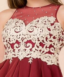 Cocktail Dresses Nox Anabel - 6338 Metallic Appliqued Illusion Jewel A-Line Dress