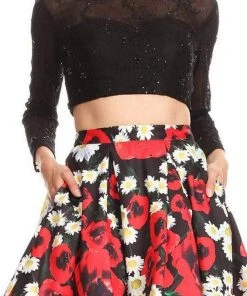 Cocktail Dresses Nox Anabel - 6339 Long Sleeved Two-Piece Floral Party Cocktail Dress