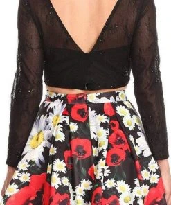 Cocktail Dresses Nox Anabel - 6339 Long Sleeved Two-Piece Floral Party Cocktail Dress