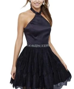 Nox Anabel - 6348 Embellished Halter Neck Cocktail Dress Plus Size Dresses