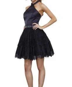 Nox Anabel - 6348 Embellished Halter Neck Cocktail Dress Plus Size Dresses