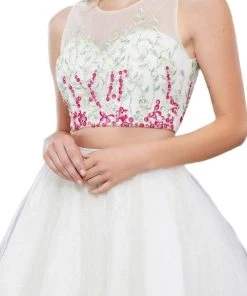 Nox Anabel - 6352 Two Piece Floral And Tulle Illusion Cocktail Dress Cocktail Dresses