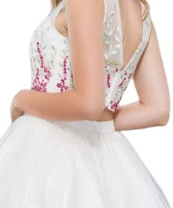 Nox Anabel - 6352 Two Piece Floral And Tulle Illusion Cocktail Dress Cocktail Dresses