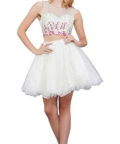 Nox Anabel - 6352 Two Piece Floral And Tulle Illusion Cocktail Dress Cocktail Dresses