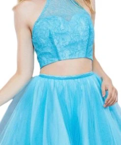 Cocktail Dresses Nox Anabel - 6354 Lace Illusion High Halter A-line Dress