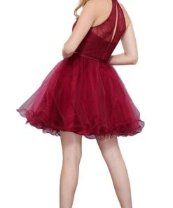Cocktail Dresses Nox Anabel - 6354 Lace Illusion High Halter A-line Dress