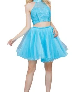 Cocktail Dresses Nox Anabel - 6354 Lace Illusion High Halter A-line Dress