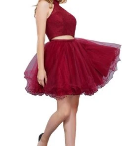 Cocktail Dresses Nox Anabel - 6354 Lace Illusion High Halter A-line Dress