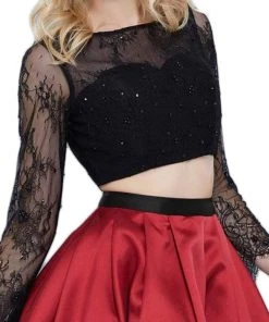 Nox Anabel - 6371 Two Piece Lace Long Sleeves Cocktail Dress Cocktail Dresses