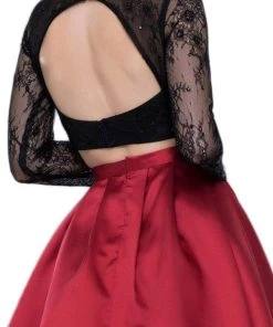 Nox Anabel - 6371 Two Piece Lace Long Sleeves Cocktail Dress Cocktail Dresses