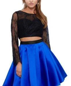 Nox Anabel - 6371 Two Piece Lace Long Sleeves Cocktail Dress Cocktail Dresses