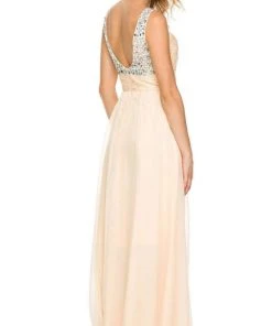 Nox Anabel - 8140 Rhinestone Embellished Ruched Long Dress Formal Gowns