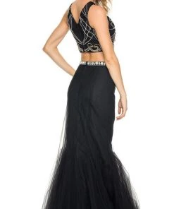 Formal Gowns Nox Anabel - 8156 Embellished Halter Crop-Top Two Piece Evening Gown