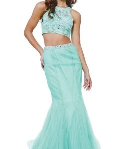 Formal Gowns Nox Anabel - 8156 Embellished Halter Crop-Top Two Piece Evening Gown