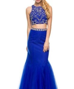 Formal Gowns Nox Anabel - 8156 Embellished Halter Crop-Top Two Piece Evening Gown