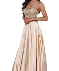 Formal Gowns Nox Anabel - 8186 Metallic Embellished Strapless Long Evening Gown