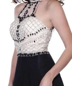 Formal Gowns Nox Anabel - 8200 Bejeweled Halter Chiffon A-line Dress