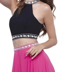 Nox Anabel - 8214 Two-Piece Bedazzled Halter Neck A-line Dress Formal Gowns 9 Nox Anabel - 8214 Two-Piece Bedazzled Halter Neck A-line Dress Formal Gowns