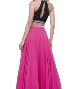Nox Anabel - 8214 Two-Piece Bedazzled Halter Neck A-line Dress Formal Gowns 10 Nox Anabel - 8214 Two-Piece Bedazzled Halter Neck A-line Dress Formal Gowns
