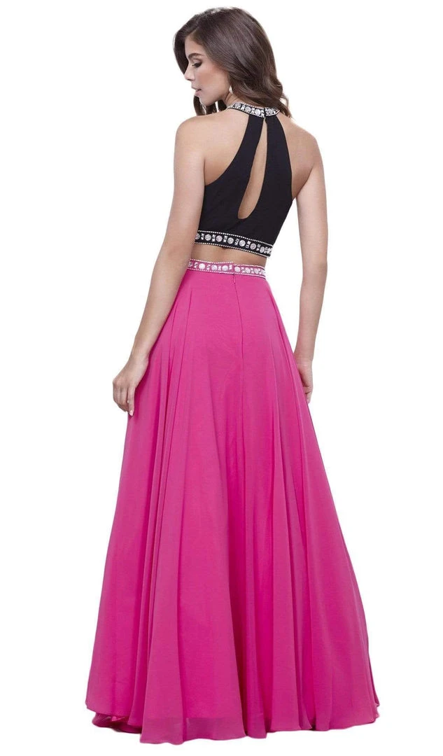 Nox Anabel - 8214 Two-Piece Bedazzled Halter Neck A-line Dress Formal Gowns 5 Nox Anabel - 8214 Two-Piece Bedazzled Halter Neck A-line Dress Formal Gowns