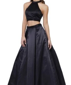 Nox Anabel - 8229 Two Piece Beaded Halter Evening Dress Formal Gowns