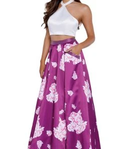 Nox Anabel - 8245 Two-piece Floral Halter A-line Evening Dress
