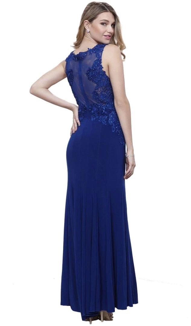 Nox Anabel - 8258 Embroidered V-neck Sheath Dress Formal Gowns 7 Nox Anabel - 8258 Embroidered V-neck Sheath Dress Formal Gowns