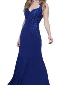 Nox Anabel - 8258 Embroidered V-neck Sheath Dress Formal Gowns 15 Nox Anabel - 8258 Embroidered V-neck Sheath Dress Formal Gowns