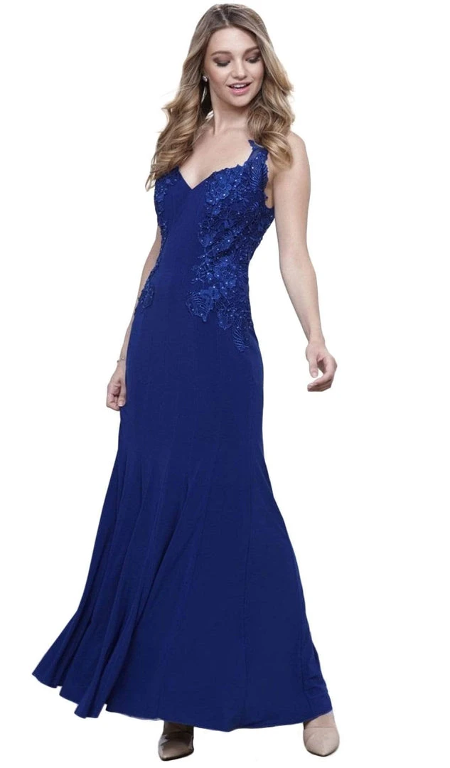 Nox Anabel - 8258 Embroidered V-neck Sheath Dress Formal Gowns 9 Nox Anabel - 8258 Embroidered V-neck Sheath Dress Formal Gowns