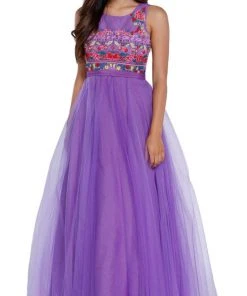 Nox Anabel - 8263 Floral Embroidered Bateau Chiffon Evening Dress