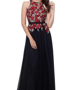 Nox Anabel - 8275 Floral Embroidered A-line Dress