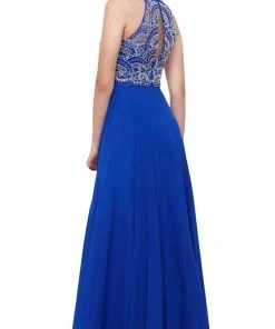 Nox Anabel - 8277 Sleeveless High Neck Beaded Bodice A-line Dress