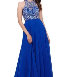 Nox Anabel - 8277 Sleeveless High Neck Beaded Bodice A-line Dress