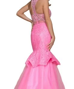 Nox Anabel - 8284 Beaded Illusion Halter Mermaid Dress
