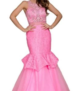 Nox Anabel - 8284 Beaded Illusion Halter Mermaid Dress