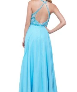 Nox Anabel - 8286 Beaded High Halter Long A-line Dress