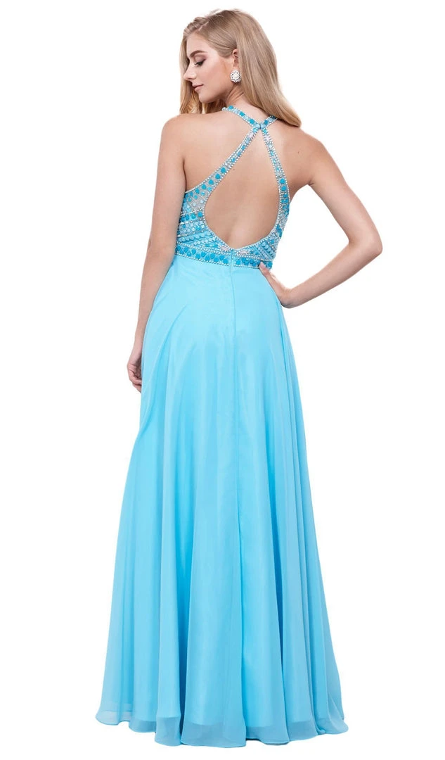 Nox Anabel - 8286 Beaded High Halter Long A-line Dress 4 Nox Anabel - 8286 Beaded High Halter Long A-line Dress