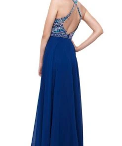 Nox Anabel - 8286 Beaded High Halter Long A-line Dress 13 Nox Anabel - 8286 Beaded High Halter Long A-line Dress