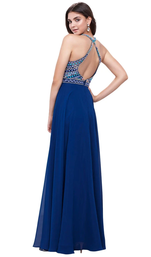 Nox Anabel - 8286 Beaded High Halter Long A-line Dress 8 Nox Anabel - 8286 Beaded High Halter Long A-line Dress