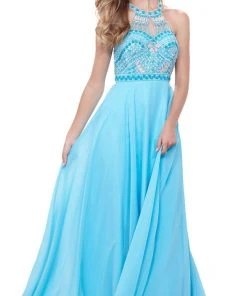 Nox Anabel - 8286 Beaded High Halter Long A-line Dress