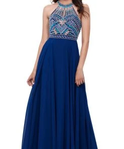 Nox Anabel - 8286 Beaded High Halter Long A-line Dress 12 Nox Anabel - 8286 Beaded High Halter Long A-line Dress